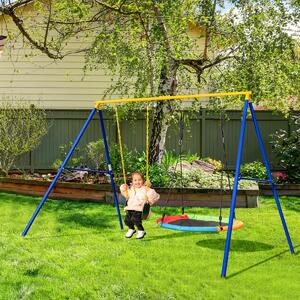 Costway Set di 2 altalene per bambini per cortile parco giardino, Altalena elastica e a disco volante con corde regolabili