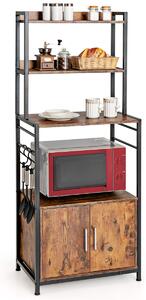 Costway Scaffale a 4 livelli da cucina con armadio e credenza, Supporto industriale per forno microonde con ganci Marrone