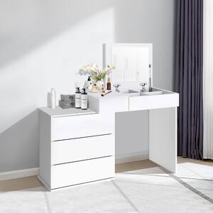 ML-Design tavolo da toilette bianco, tavolo da toilette con specchio pieghevole, 4 cassetti e 4 scomparti, 117,5x78x45 cm, tavolo cosmetico in legno MDF