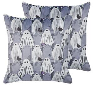 Set di 2 cuscini decorativi in velluto grigio fantasmi 45 x 45 cm quadrati moderni accessori per la decorazione autunnale di Halloween Beliani