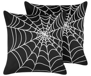 Set di 2 cuscini decorativi in velluto nero motivo ragnatela 45 x 45 cm quadrati moderni accessori per la decorazione autunnale di Halloween Beliani
