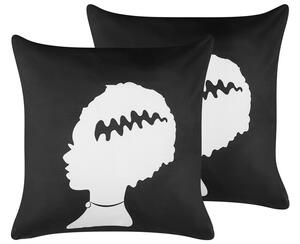 Set di 2 cuscini decorativi in velluto nero Frankenstein modello sposa 45 x 45 cm quadrati Halloween accessori decorazione Beliani
