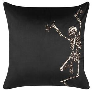 Cuscino decorativo motivo scheletro in velluto nero 45 x 45 cm quadrato moderno accessori per la decorazione di Halloween Beliani