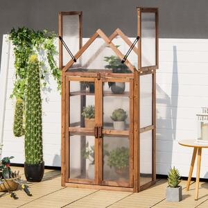 Costway Struttura a 3 livelli di legno con ripiani rimovibili per giardino, Mini serra con protezione PC superfici doppie