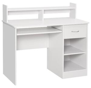 Scrivania 104 x 48 x 95,5 cm con Ripiano Tastiera Estraibile e Mensole in Legno Bianco