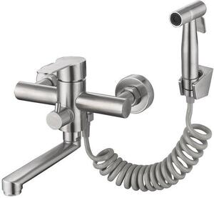 Rubinetto da cucina con doccetta e 2 tipi di getto d'acqua, orientabile a 360°, corpo corto in acciaio inossidabile da 18 cm, rubinetto da cucina con funzione lavello