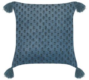Set di 2 cuscini in velluto con motivo floreale 45x45 cm blu scuro soggiorno camera da letto stile boho Beliani