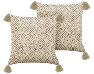 Set di 2 cuscini in velluto con motivo geometrico 45x45 cm beige soggiorno camera da letto stile boho Beliani