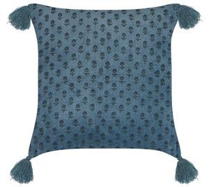 Cuscino in velluto con motivo floreale blu scuro 45x45 cm stile boho camera da letto soggiorno Beliani