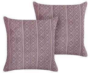 Set di 2 cuscini in velluto con motivo geometrico 45x45 cm rosa soggiorno camera da letto stile boho Beliani