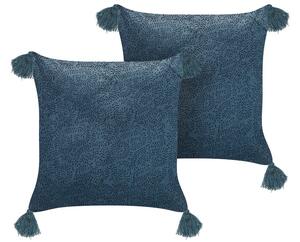 Set di 2 cuscini in velluto con 45x45 cm blu scuro soggiorno camera da letto stile boho Beliani