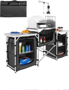 Barbecue portatile in alluminio con 3 cassetti e paravento - 174x110x46 cm - borsa da trasporto inclusa