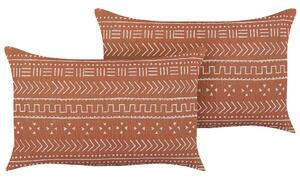 Set di 2 cuscini in velluto con motivo geometrico 35x55 cm arancione soggiorno camera da letto stile boho Beliani