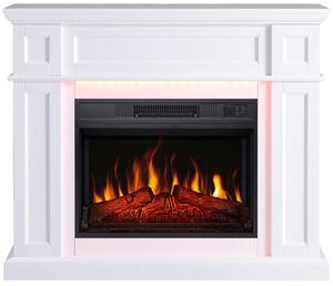 Camino elettrico a pavimento - Bianco - Potenza riscaldante: 1800 Watt - Vetro temperato e MDF - Per interni - Camino decorativo