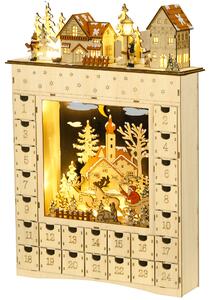 HOMCOM Calendario dell'Avvento da Riempire con 24 Cassetti e Luci a LED, in Legno Naturale 36 x 9 x 52 cm | Aosom Italy