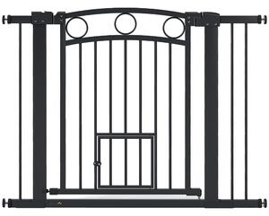 PawHut Cancelletto per animali, larghezza regolabile 76-104 cm, con porta per gatti, Nero | Aosom Italy
