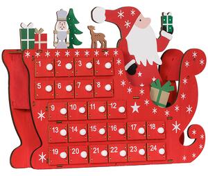 HOMCOM Calendario dell'Avvento a riempire in legno, decorazione natalizia con 24 cassetti, Babbo Natale e slitta, 22,5x8x36cm, rosso | Aosom Italy