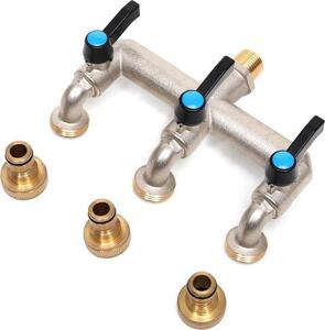 Rubinetto a 3 vie da 3/4 di pollice, maniglia allungata (in metallo), tubo dell'acqua in ottone con raccordo da 3/4 di pollice BSP per tubo da giardino, attacco per rubinetto, rubinetto a 3 vie a risparmio idrico per lavatrice per acqua piovana