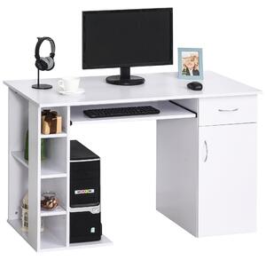 Scrivania da Ufficio Porta PC 120x60x74 cm con Mensole Ripiano Tastiera Bianca