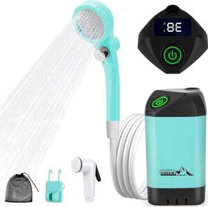 Doccia da campeggio portatile - Ricaricabile - Batteria da 6000 mAh - Doccia da esterno - Soffione e tubo flessibile - Per campeggio, viaggi, giardino, lavaggio auto