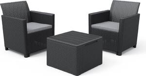 Set Tavolino e 2 Poltrone da Giardino Effetto Rattan Keter Claire Balcony Antracite
