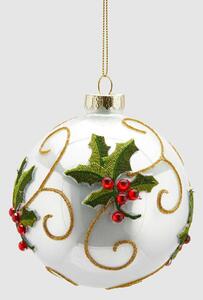 EDG - Enzo de Gasperi Decorazione natalizia per albero palla piccola in vetro con agrifoglio Vetro Champagne