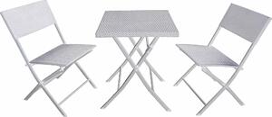Set Tavolino e 2 Sedie Pieghevoli da Giardino in Acciaio e Rattan Becker Bianco