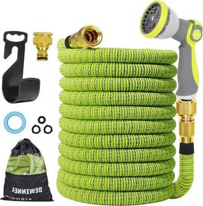 Tubo da giardino estraibile da 50 piedi con getto d'acqua - 8 funzioni - ottone massiccio - verde