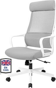 Sedia da ufficio ergonomica, design elegante, colore grigio. Dotata di supporto lombare ergonomico e poggiatesta regolabile, seduta confortevole e tessuto traspirante