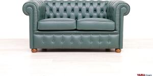 Divano Chesterfield 2 Posti Piccolo in Pelle Verde Pino