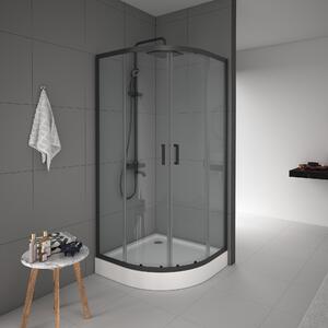 Cabina doccia 90x90 Marwell vetro doccia Factory rotonda, nero, 90 x 90 x 200 cm - Cabina doccia con telaio in alluminio nero opaco - Cabina doccia con porta scorrevole