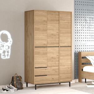 Armadio battente guardaroba 3 ante 2 cassetti 112xH196 cm rovere Kenzo