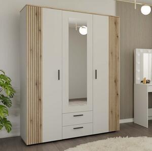 Armadio guardaroba moderno 3 ante e 2 cassetti con specchio 150xH200 Oliver beige rovere