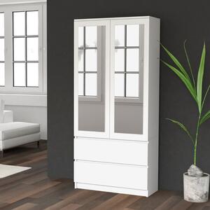 Armadio guardaroba 2 ante 2 cassetti specchio 90xH180 cm bianco Lily