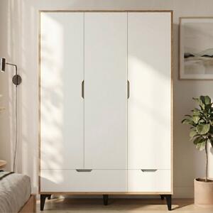 Armadio guardaroba 3 ante battenti cassetto 130xH197 bianco rovere Rosy