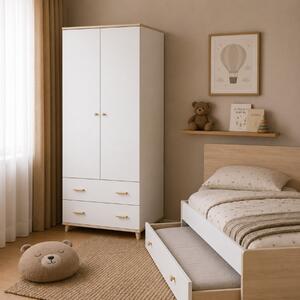 Armadio guardaroba moderno bambini ragazzi 2 ante 2 cassetti 80xH180 bianco rovere Gerry
