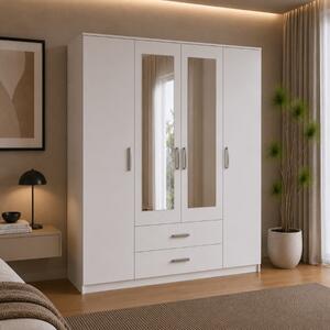 Armadio guardaroba 4 ante moderno con specchio 2 cassetti 200xH200 bianco Taormina