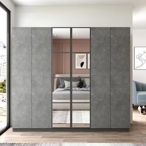 Armadio battente guardaroba 6 ante specchio 208xH184 cm ossido Dexter