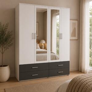 Armadio guardaroba 4 ante 4 cassetti specchio moderno 170xH188 bianco antracite Nesso