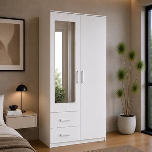 Armadio guardaroba 2 ante moderno con specchio 2 cassetti 100xH200 bianco Taormina