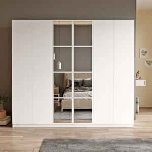 Armadio battente guardaroba 6 ante specchio 208xH184 cm bianco Dexter