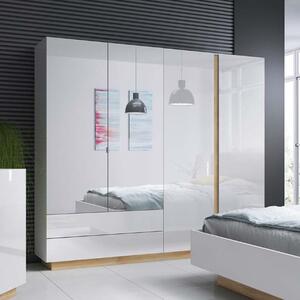 Armadio moderno battente guardaroba 220xH202 4 ante con cassetti bianco rovere Theo