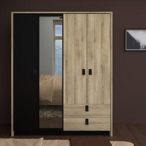 Armadio 4 ante battenti moderno 2 cassetti specchio design 162x199 rovere nero West