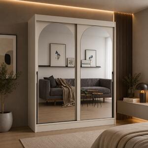 Armadio ante scorrevoli con specchio guardaroba moderno 180xH215 beige Matilde