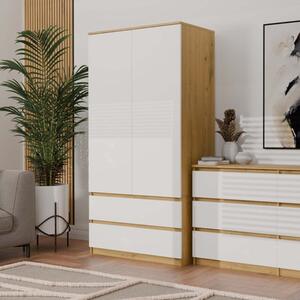 Armadio guardaroba 2 ante 2 cassetti 90xH180 cm bianco rovere Aria