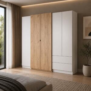 Armadio guardaroba 5 ante 2 cassetti moderno 230x202 rovere bianco Tom