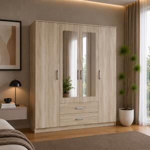 Armadio guardaroba 4 ante moderno con specchio 2 cassetti 200xH200 rovere Taormina