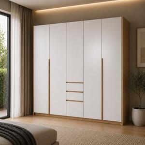 Armadio guardaroba 5 ante 3 cassetti moderno 225x213 rovere bianco Agata