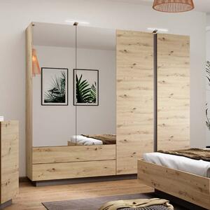 Armadio moderno battente guardaroba 220xH202 4 ante con cassetti rovere antracite Theo