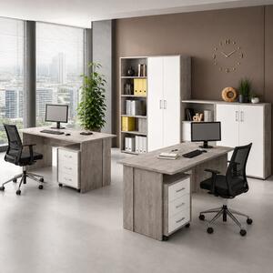 Arredo ufficio moderno completo 2 postazioni bianco grigio cemento Lux-10